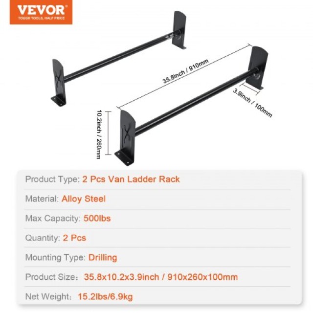 Ράφι Οροφής Βαν VEVOR, 2 Μπάρες, 227 KG, Ρυθμιζόμενο, Συμβατό με Chevrolet Express, GMC Savana  XSHCH23502948LXWQV0