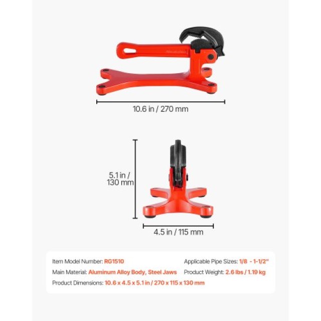 VEVOR Φορητή Ελαφριά Σωληνοσφιγκτήρας Αλουμινίου 1/8 έως 1-1/2 BXSG...