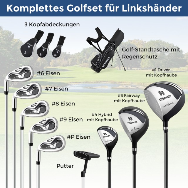 Costway Σετ Γκολφ για Αριστερόχειρες με Μαύρη Φορητή Ελαφριά Τσάντα...