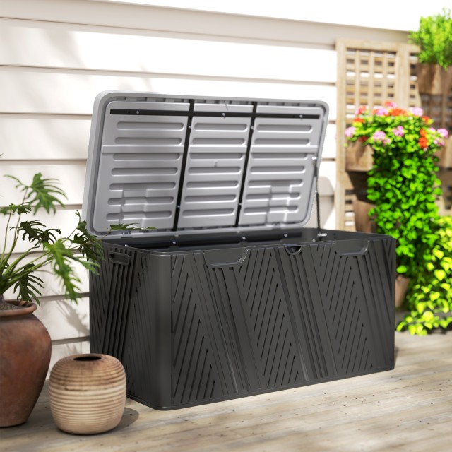 Outsunny Πάγκος Κοντενιτόρε 380L σε HDPE με 2 Πλαϊνές Λαβές και Αέριο Ανύψωσης, 115x60x60 εκ., Μαύρο και Γκρι 84G-733V00BK