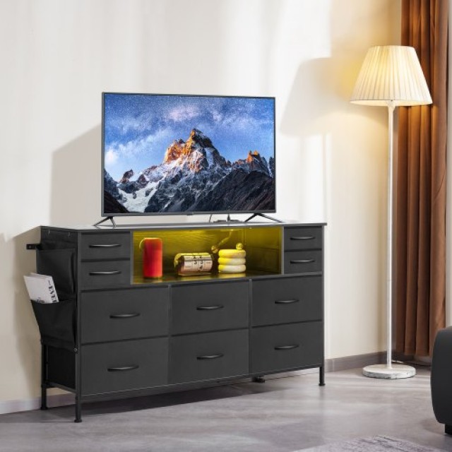 Συρταριέρα 10 Θέσεων με Ράφι, LED & Πρίζα 120 x 30 x 72 cm Μαύρο 3LZWCTJ6C4XCAPNEBV2 VEVOR