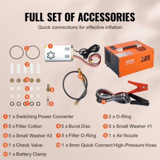 VEVOR  Συμπιεστής Αέρα PCP 4500PSI Μετατροπέας DC12V/AC230V Χειροκί...