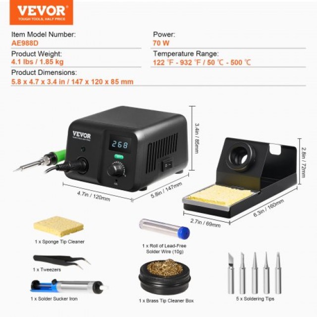VEVOR  Σταθμός Κολλητηριού 70W LCD 50°C-500°C  LTZDYX70WWHJ42XAYV2
