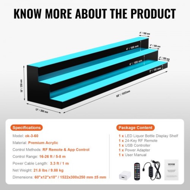Ράφι Μπουκαλιών LED VEVOR 3 Επιπέδων με Έλεγχο RF & Εφαρμογής 1522x...