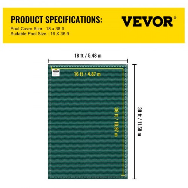Κάλυμμα Ασφαλείας Πισίνας VEVOR 18x38ft για 16x36ft Πισίνα  YYCM16X36FTYCG001V0