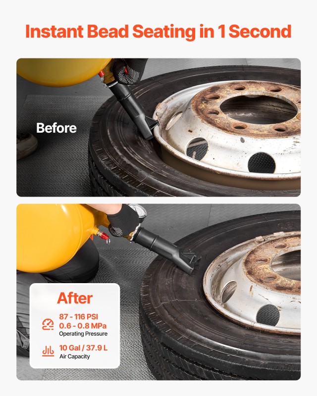 VEVOR Επαγγελματικός Αεροδυναμιστής Ελαστικών, 10 Γαλ, 87-116 PSI, ...