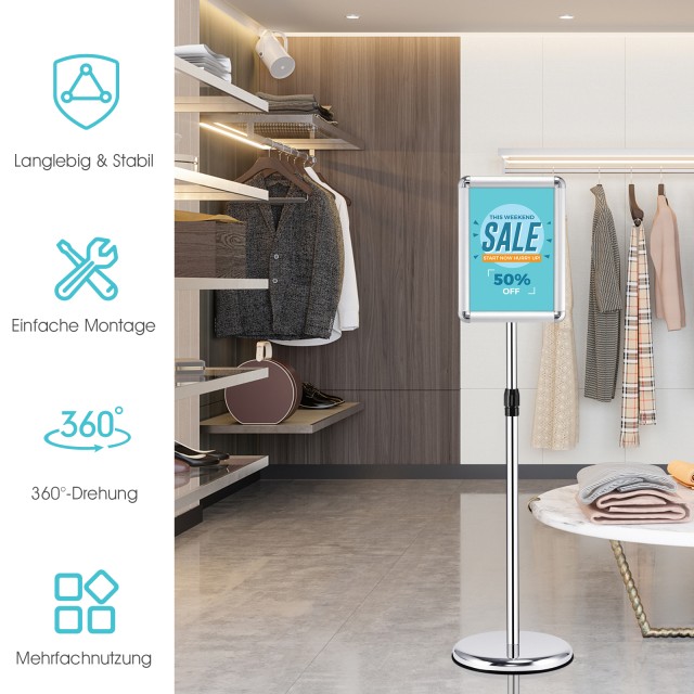 Costway Ρυθμιζόμενο Σταντ Πληροφοριών A4 με Περιστρεφόμενη Βάση, Ασ...