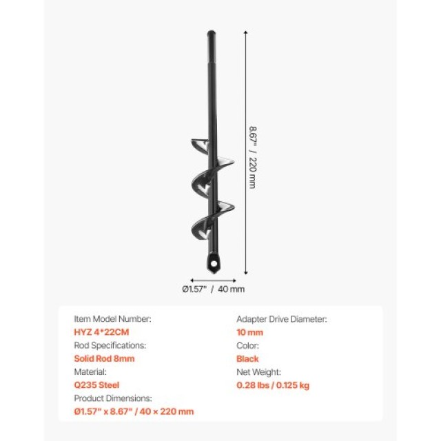 VEVOR Σπειροειδής Γεωτρύπανος 1.57 x 8.67 ιν. για Φύτευση και Τρύπη...