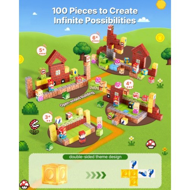 VEVOR Μαγνητικά Μπλοκ 100 Τεμάχια STEM Montessori Αισθητηριακά Παιχ...