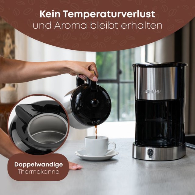 Καφετιέρα Φίλτρου Thermos 1,2L 800W Inox KA6066CB Bomann