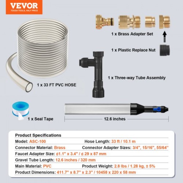 VEVOR  Καθαριστής Χαλίκι Ενυδρείου με Σωλήνα 10m και Ορειχάλκινους Αντάπτορες HXSHSQ33YCKLD0NF8V0