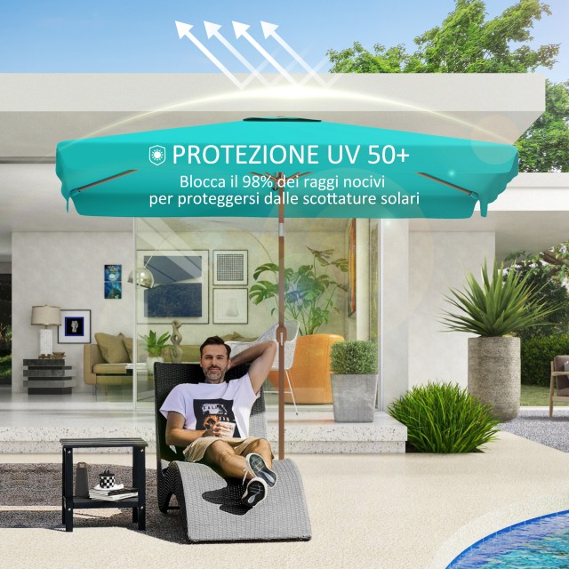 Outsunny Ομπρέλα Κήπου 2x3 μ με Άνοιγμα με Μανιβέλα, Κλίση και Αντι-UV 50+, Τυρκουάζ 84D-420V00TU