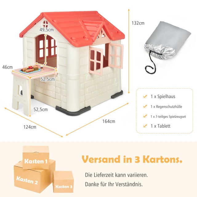 Costway Παιδικό Σπιτάκι Παιχνιδιού 164 x 124 x 132 cm με Αξεσουάρ και Προστατευτικό Κάλυμμα από Αδιάβροχο Υλικό HDPE για Εσωτερική και Εξωτερική Χρήση TZ10001PI+