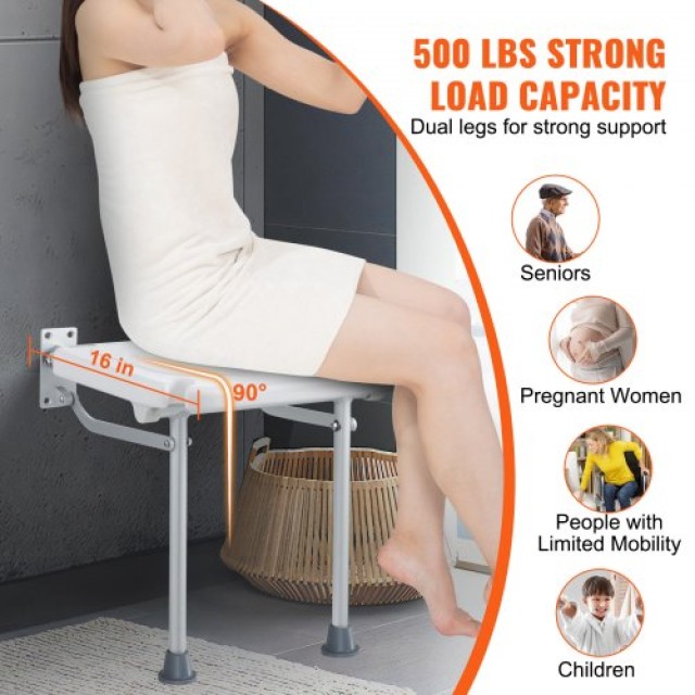 VEVOR  Πτυσσόμενο Κάθισμα Ντους 40x38cm Τοίχου 227kg  SLKPEZCTWKB16...