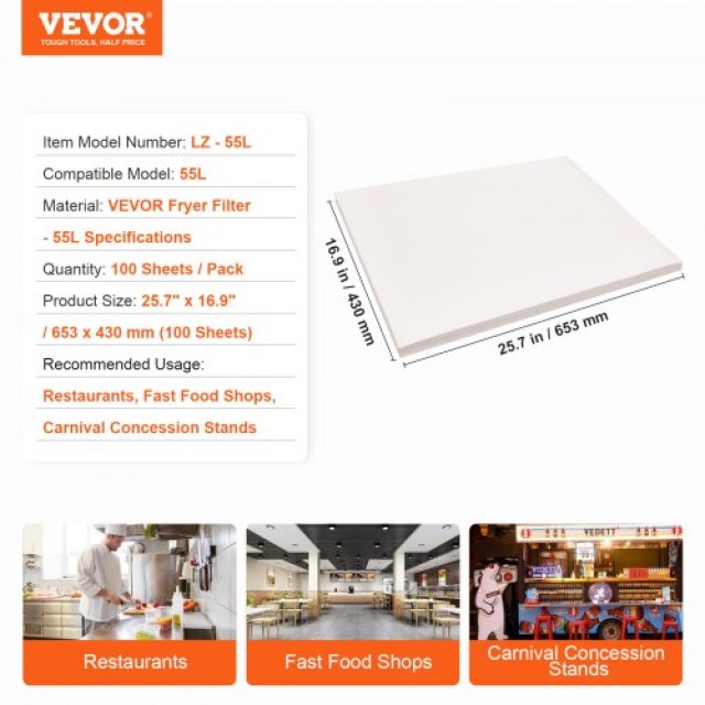 VEVOR  Χαρτί Φίλτρου Φριτέζας, 100 Φύλλα, 25.7 x 16.9, για Επαγγελμ...