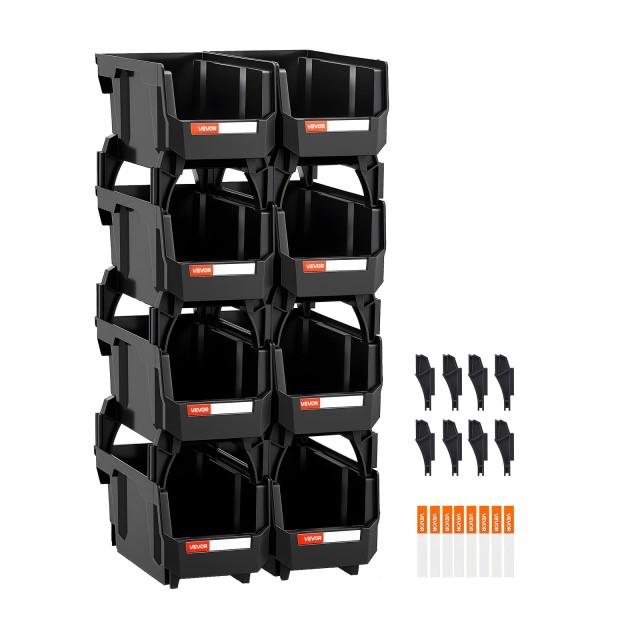 VEVOR Σετ 8 Μαύροι Πλαστικοί Στοιβαζόμενοι Κάδοι Αποθήκευσης με Μπρ...