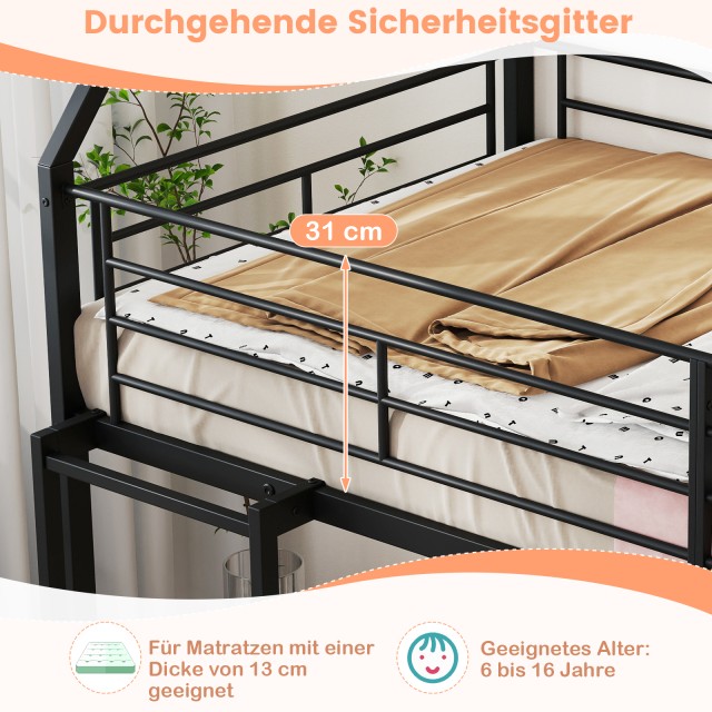 Costway Χαμηλό Κουκέτα-Haus με Τσουλήθρα, Ασφαλές Κάγκελο & Σκάλα 2...