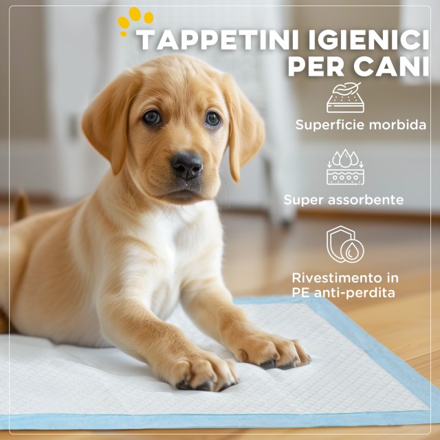 Σετ PawHut 100 Υγιεινά Χαλάκια για Σκύλους με 6 Στρώσεις από Μη Υφασμένο Ύφασμα, Χαρτί και PE, 45x60 εκ., Μπλε και Λευκό D05-002