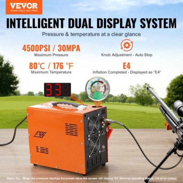 VEVOR Φορητός Συμπιεστής Αέρα PCP, 4500PSI/30Mpa με Ενσωματωμένο Με...