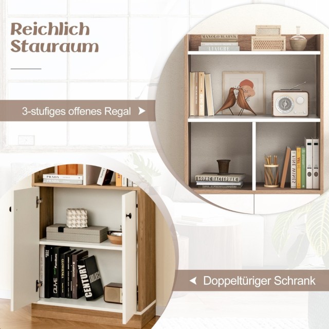 Costway Ράφι βιβλιοθήκης με διπλή πόρτα, 3 επιπέδων, με ανοιχτά ράφ...