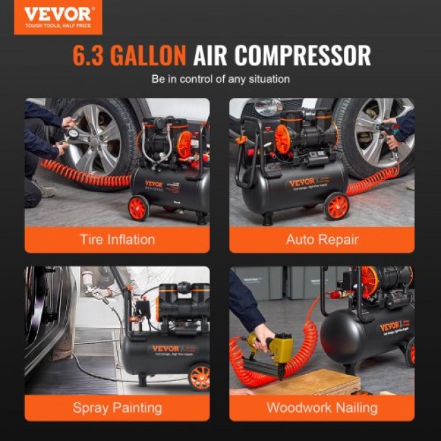 VEVOR Αεροσυμπιεστής 6.3 Γαλόνια 1450W 3.35 CFM@ 90PSI 70 dB Υπερ-Ή...