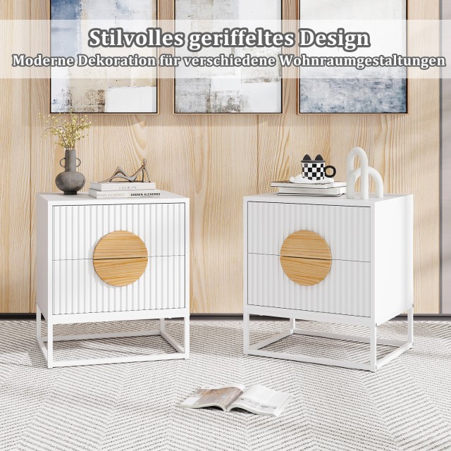 Costway Μοντέρνο Λευκό Κομοδίνο με 2 Συρτάρια και Μεταλλικό Πλαίσιο...