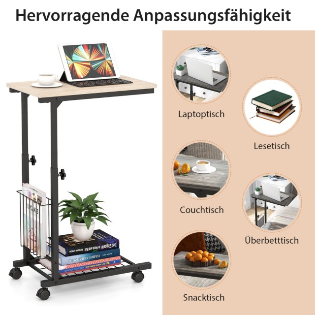 Costway Ρυθμιζόμενο Τραπέζι Laptop με Καλάθι Αποθήκευσης & Ρόδες C-...