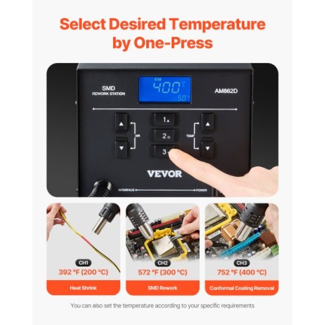 VEVOR Σταθμός Επανακόλλησης SMD 1000W LED 212℉-896℉ RFFXTTSJSSL1O9OO0V2