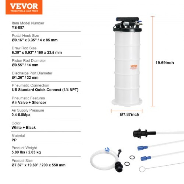 Εκχυλιστής Υγρών VEVOR, 6.5L, Πνευματικός/Χειροκίνητος Αλλαγής Λαδι...