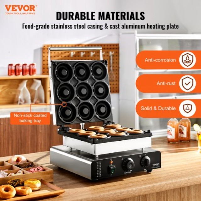 Ηλεκτρική Μηχανή Ντόνατ VEVOR, 2000W, 9 Θέσεων, Μηχανή Βάφλας, 50-3...