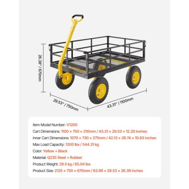 VEVOR Ατσάλινο Καρότσι Κήπου 1200lb Βαρέως Τύπου με 13in Ελαστικά Z...