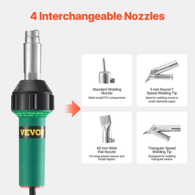 VEVOR  Πλαστικός Συγκολλητής Θερμού Αέρα 1600W με 7 Αξεσουάρ  PVCBR...