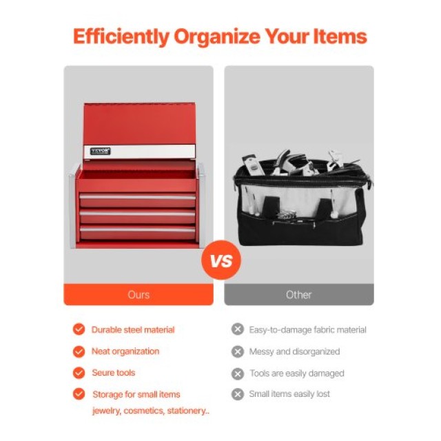 VEVOR Φορητή Μεταλλική Εργαλειοθήκη 8.6 ιντσών με 3 Συρτάρια - Κόκκ...
