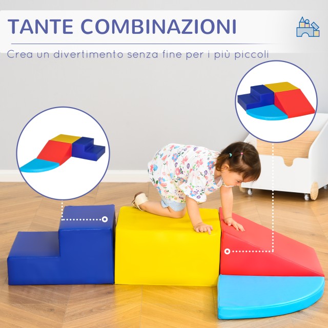 HOMCOM Σετ 4 Μαλακά Τουβλάκια Κατασκευών για Παιδιά 1-3 Ετών Διαμορφώσιμο Πολύχρωμο 3D0-009
