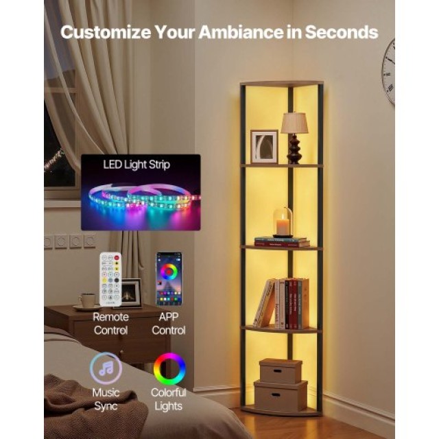 VEVOR Ράφι Γωνίας 5 Επιπέδων με Φωτισμό LED ZLSZJSNJTMK655TLO001V9