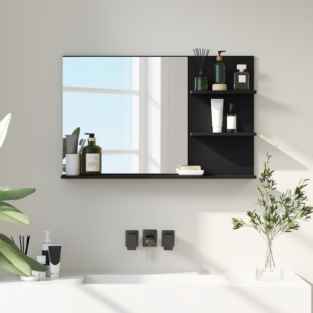Kleankin Μοντέρνος Καθρέφτης Μπάνιου 75x10x48 εκ, Μαύρος 834-652V00BK