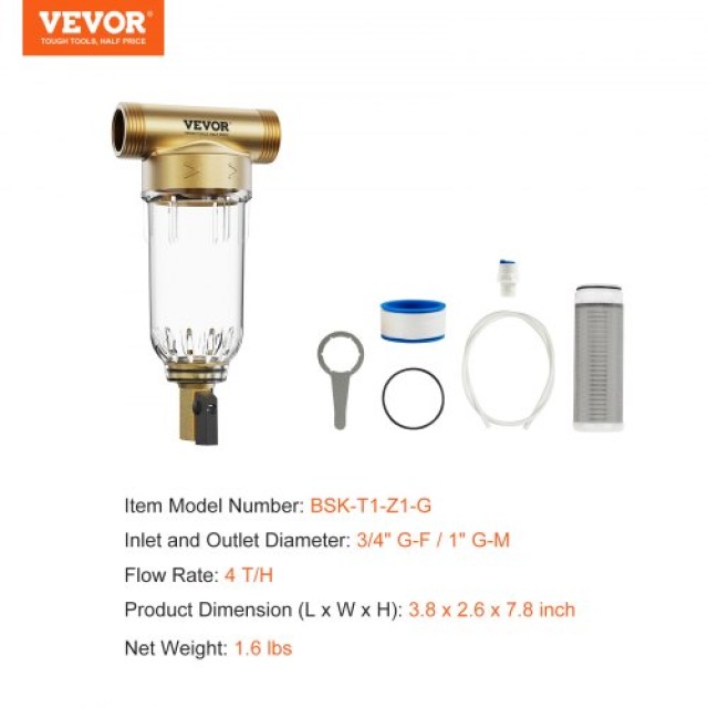VEVOR Φίλτρο Καθίζησης 40 Μικρών για Πηγάδι, 3/4 G-F + 1 G-M, 4 T/H Ροή, για Οικιακή Φίλτρανση Νερού  SDCXQZSGLQZC3BJ3TV0