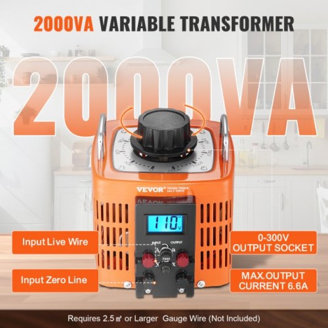 VEVOR 2000VA Μετασχηματιστής Τάσης 6.6A 0-300V Ρυθμιστής LCD CE  KBBYQYJPS200R2I6BV7