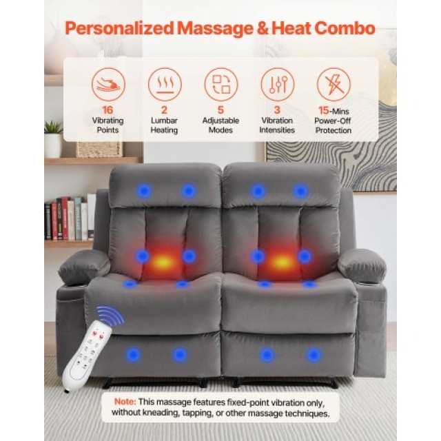 VEVOR Διθέσιος Καναπές με Ηλεκτρική Κλίση, Μασάζ και Θέρμανση σε Μα...