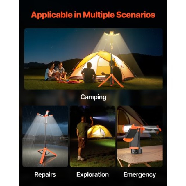 VEVOR LED Φορητός Φωτισμός Εργασίας με Ρυθμιζόμενο Τρίποδο και 3 Απ...