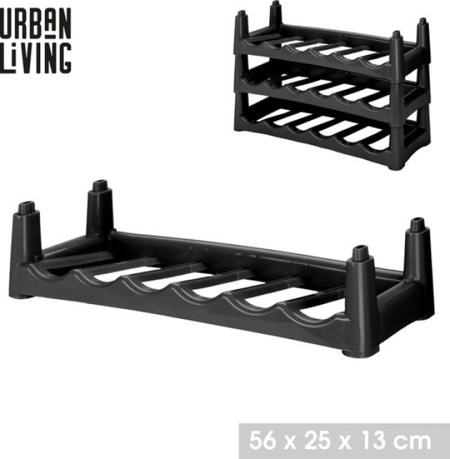 Πλαστική Ραφιέρα για 6 Μπουκάλια Μαύρο 56 x 25 x 13 cm Urban Living 34303