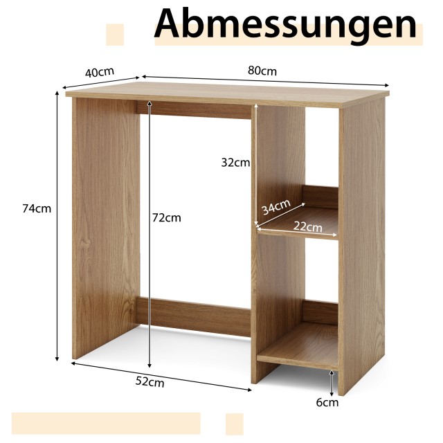 Costway Μικρό Γραφείο με 2 Θήκες Υπολογιστή - Γραφείο 80 x 40 x 74 ...