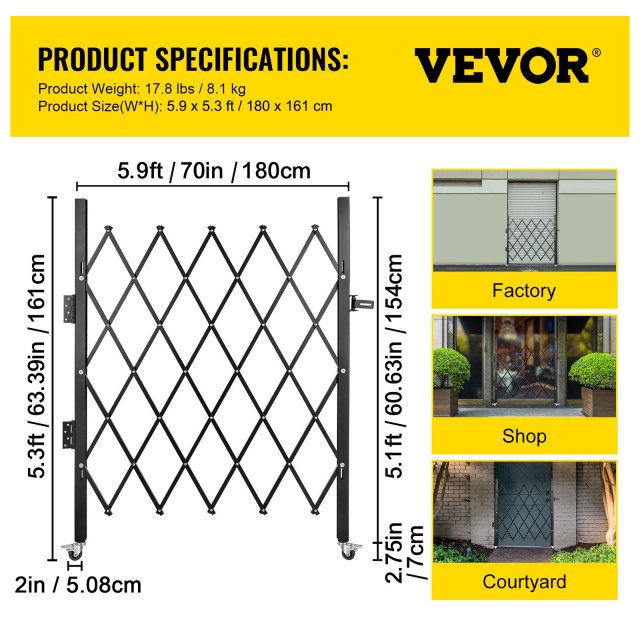 VEVOR Πτυσσόμενη Πόρτα Ασφαλείας 5x5.5 SSFDMDM1.5X1.67M1V0