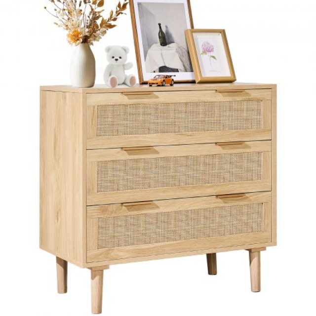 VEVOR Rattan-Kommode mit 3 Schubladen für Schlafzimmer TBCTJ3CYMSBDW8528V0