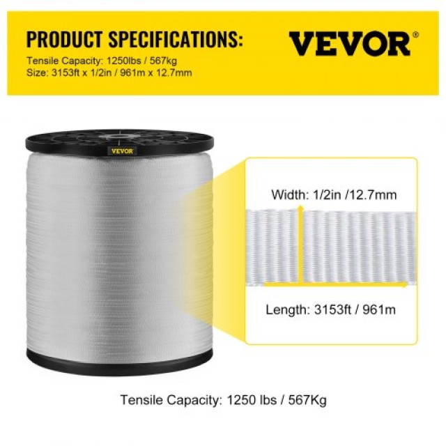 VEVOR Ταινία Έλξης 1250Lbs, 3153 x 1/2 για Καλώδια & Σωλήνες  DL12.7MMX961MPGRIV0