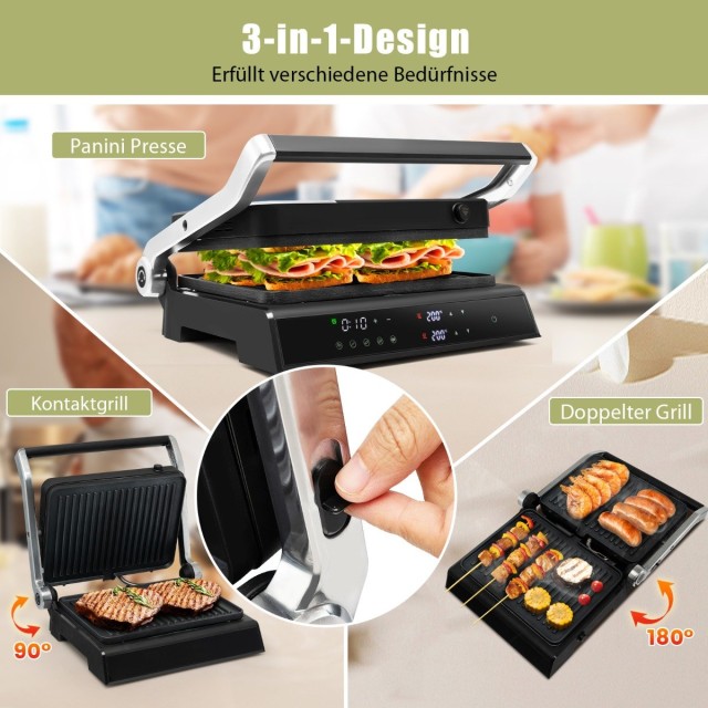 Costway 3-σε-1 1800W Panini-Pressgrill με αντικολλητικές πλάκες Ηλεκτρική σχάρα ES10407DE-DK