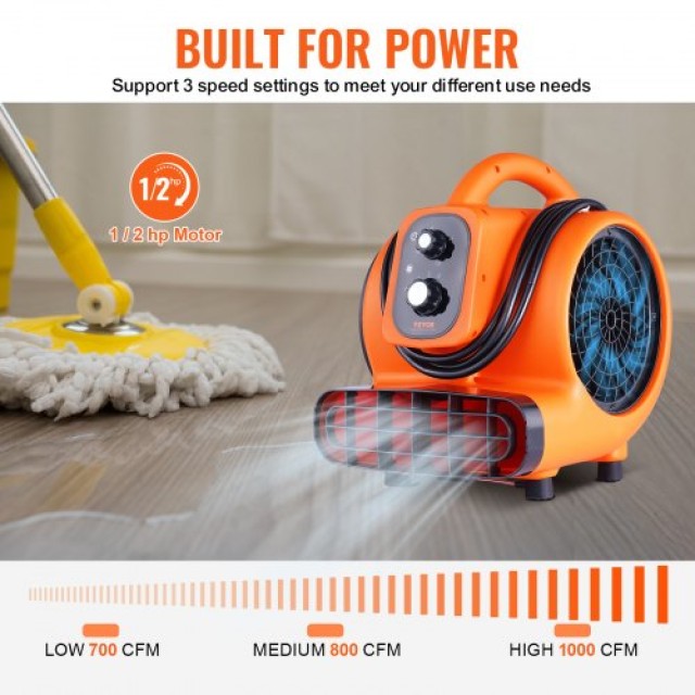 VEVOR  Φυσητήρας Δαπέδου 1380 RPM 1000 CFM με 4 Γωνίες Φυσήματος κα...
