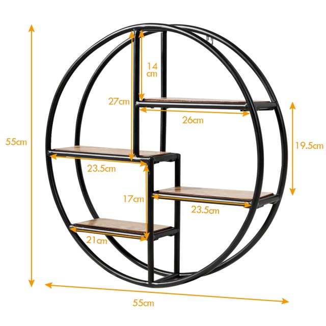 Costway Στρογγυλή Μαύρη Ραφιέρα 4 Επιπέδων 55x55x11εκ HW63372