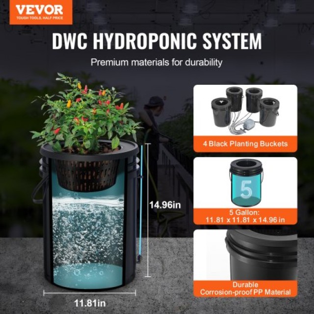 VEVOR Σύστημα Υδροπονίας DWC με 4 Κάδους  SSSPXT4T8INKT37WZV2