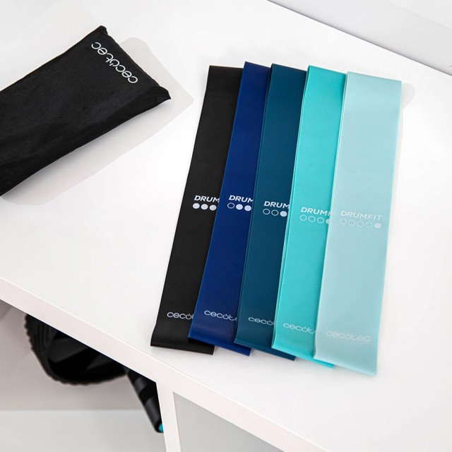 CECOTEC  Σετ Ταινιών Αντίστασης DrumFit - 5 Ελαστικές Ταινίες Λατέξ με Διάφορα Επίπεδα Αντίστασης και Τσάντα Μεταφοράς  CEC-07125